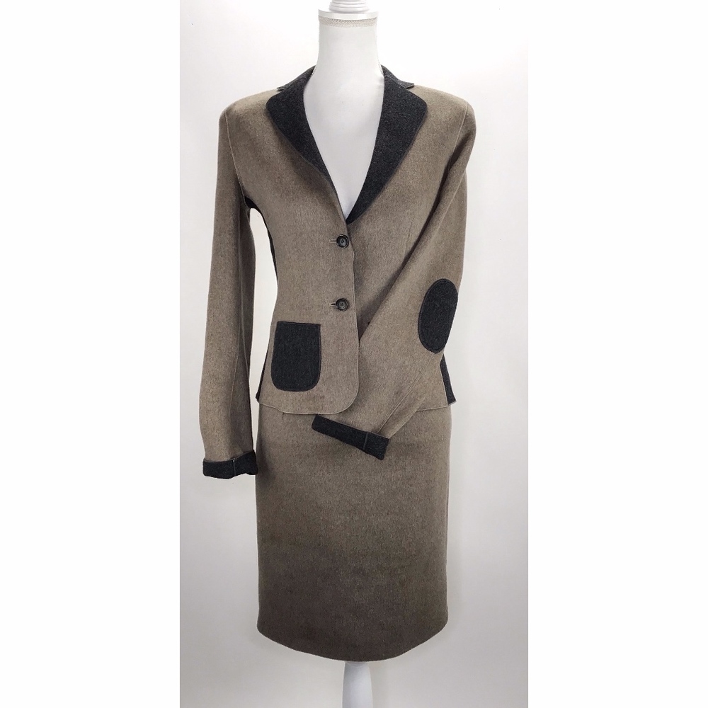 Les Copains Gray Brown Suit 2pc Skirt Career Set - Picture 2 of 7